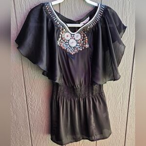 Lucy Paris Silky Top with Jeweled Neckline